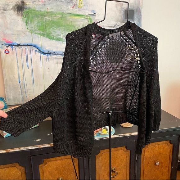 Vince Black Open-Knit Women's Cardigan - Picture 1 of 8